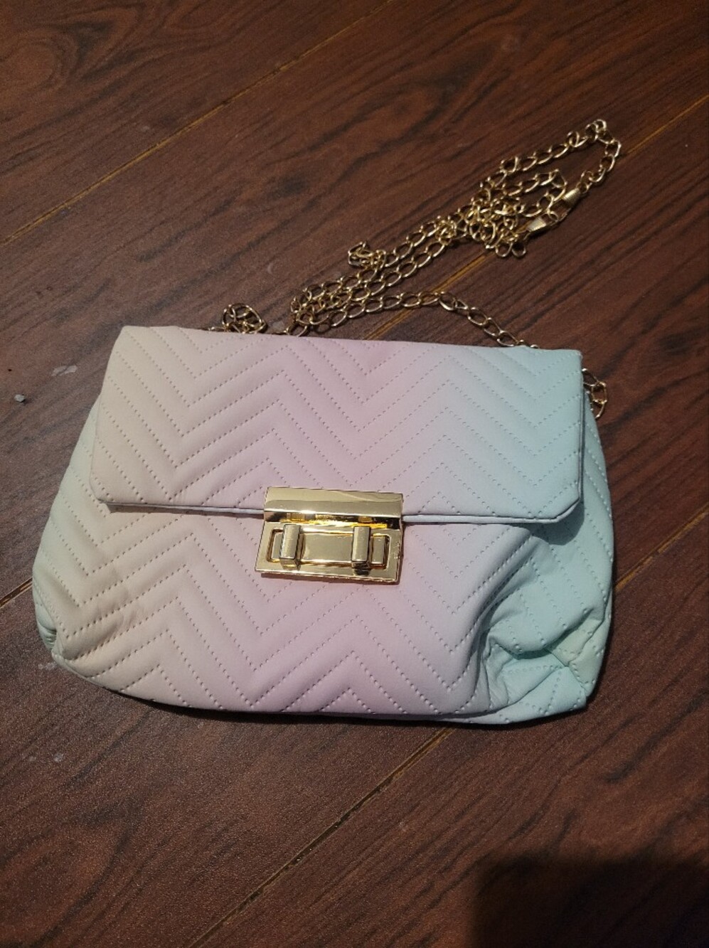 Quilted Gradient Chain Crossbody Bag - Pastel Pink/Blue